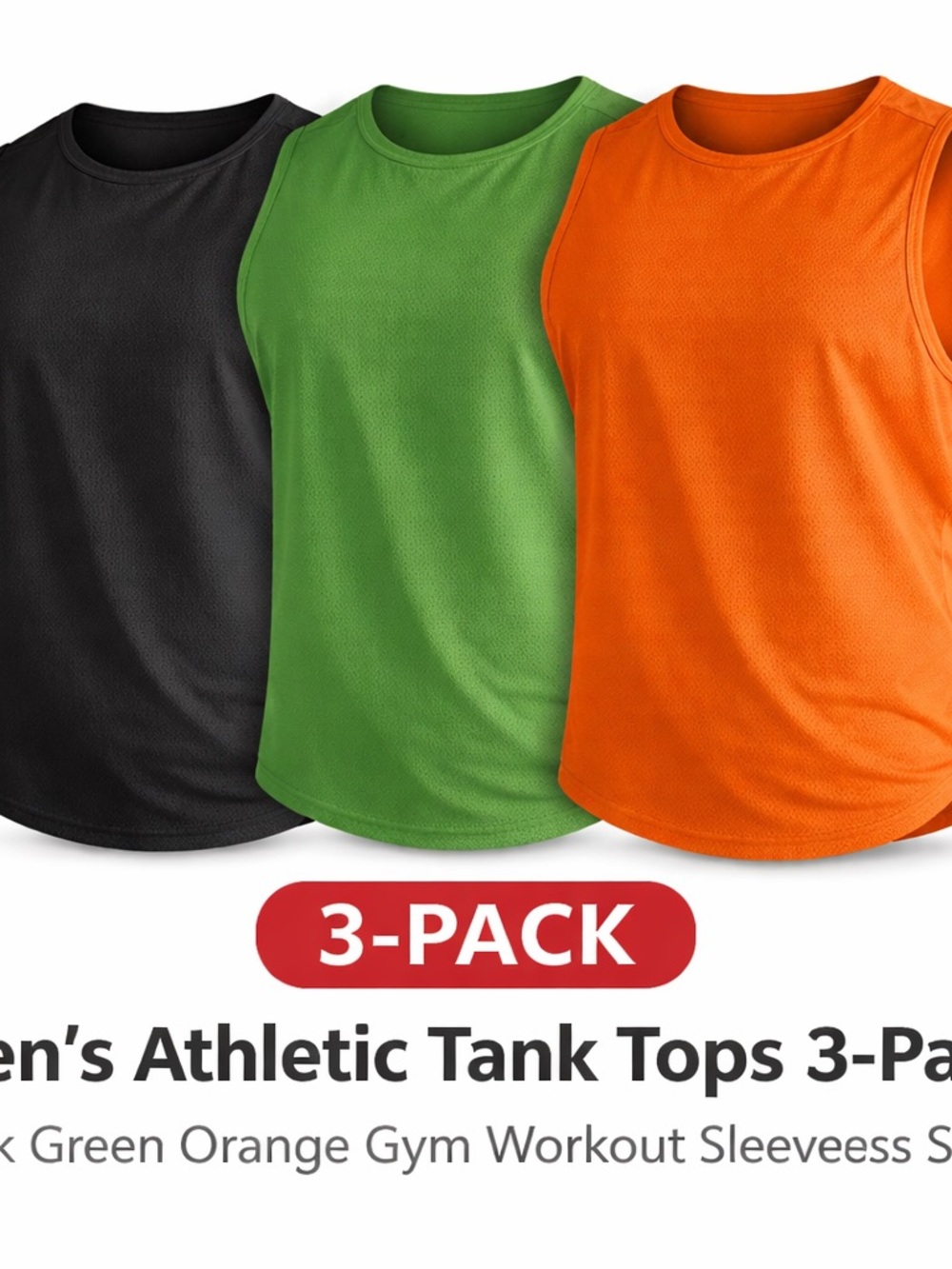3-Pack Men's Athletic Tank Tops - Black, Green, Orange